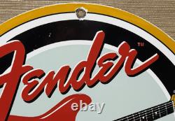 Vintage Fender Guitars Porcelain Stratocaster Sign Sales Service Gas Oil Amp
