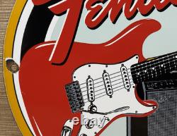 Vintage Fender Guitars Porcelain Stratocaster Sign Sales Service Gas Oil Amp