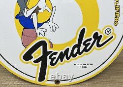 Vintage Fender Guitars Porcelain Stratocaster Sign Sales Service Gas Oil Amp