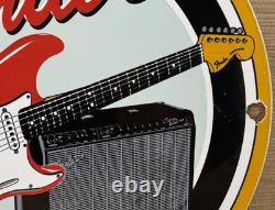 Vintage Fender Guitars Porcelain Stratocaster Sign Sales Service Gas Oil Amp