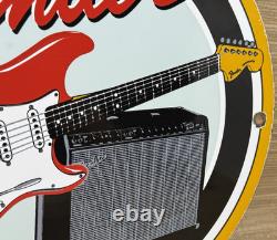 Vintage Fender Guitars Porcelain Stratocaster Sign Sales Service Gas Oil Amp