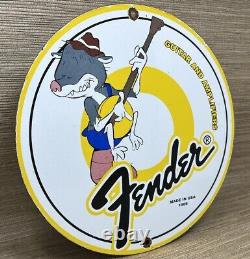 Vintage Fender Guitars Porcelain Stratocaster Sign Sales Service Gas Oil Amp