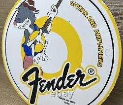 Vintage Fender Guitars Porcelain Stratocaster Sign Sales Service Gas Oil Amp