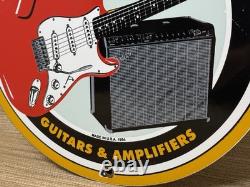 Vintage Fender Guitars Porcelain Stratocaster Sign Sales Service Gas Oil Amp