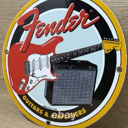 Vintage Fender Guitars Porcelain Stratocaster Sign Sales Service Gas Oil Amp
