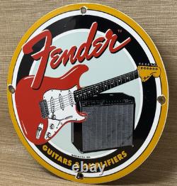 Vintage Fender Guitars Porcelain Stratocaster Sign Sales Service Gas Oil Amp