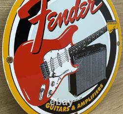Vintage Fender Guitars Porcelain Stratocaster Sign Sales Service Gas Oil Amp