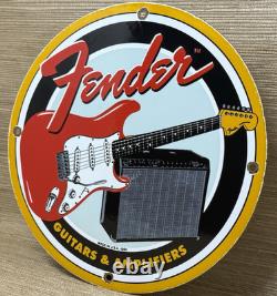 Vintage Fender Guitars Porcelain Stratocaster Sign Sales Service Gas Oil Amp