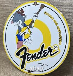 Vintage Fender Guitars Porcelain Stratocaster Sign Sales Service Gas Oil Amp