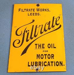 Vintage Filtrate Motor Oil Sign Gasoline Pump Plate Engine Lube Porcelain Sign