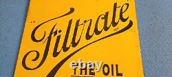 Vintage Filtrate Motor Oil Sign Gasoline Pump Plate Engine Lube Porcelain Sign Vintage Filtrate Motor Oil Sign Gasoline Pump Plate Engine Lube Porcelain Sign