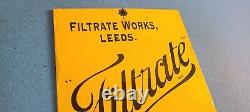 Vintage Filtrate Motor Oil Sign Gasoline Pump Plate Engine Lube Porcelain Sign