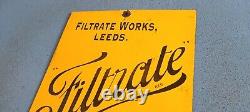 Vintage Filtrate Motor Oil Sign Gasoline Pump Plate Engine Lube Porcelain Sign