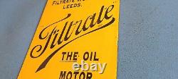 Vintage Filtrate Motor Oil Sign Gasoline Pump Plate Engine Lube Porcelain Sign Vintage Filtrate Motor Oil Sign Gasoline Pump Plate Engine Lube Porcelain Sign