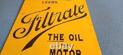 Vintage Filtrate Motor Oil Sign Gasoline Pump Plate Engine Lube Porcelain Sign
