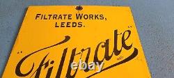 Vintage Filtrate Motor Oil Sign Gasoline Pump Plate Engine Lube Porcelain Sign
