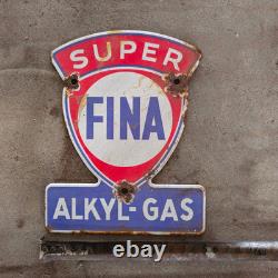 Vintage Fina Super Alkyl Gas Old Us Gasoline Oil Gas Pump Enamel Porcelain Sign