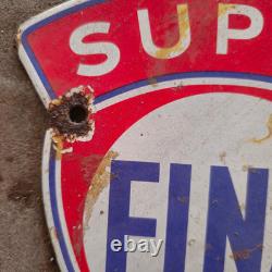 Vintage Fina Super Alkyl Gas Old Us Gasoline Oil Gas Pump Enamel Porcelain Sign