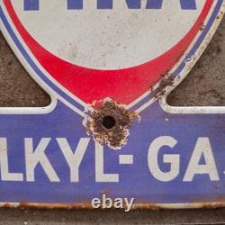 Vintage Fina Super Alkyl Gas Old Us Gasoline Oil Gas Pump Enamel Porcelain Sign