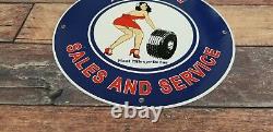 Vintage Firestone Tires Porcelain Gas Oil Sales Service Station Automobile Sign