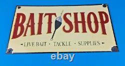 Vintage Fishing Bait Tackle Supplies Porcelain Boat Sales Gas Service Pump Sign