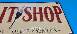 Vintage Fishing Bait Tackle Supplies Porcelain Boat Sales Gas Service Pump Sign