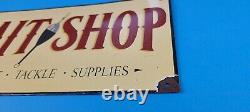 Vintage Fishing Bait Tackle Supplies Porcelain Boat Sales Gas Service Pump Sign