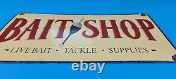 Vintage Fishing Bait Tackle Supplies Porcelain Boat Sales Gas Service Pump Sign