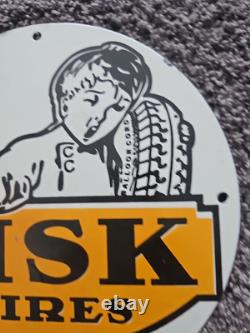Vintage Fisk Tires Lube Porcelain Sign Sales Dealer Service Station Pump Plate
