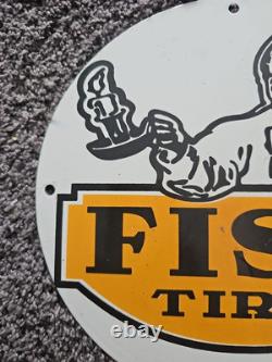 Vintage Fisk Tires Lube Porcelain Sign Sales Dealer Service Station Pump Plate