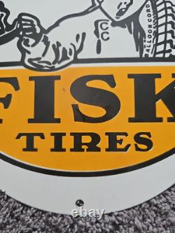 Vintage Fisk Tires Lube Porcelain Sign Sales Dealer Service Station Pump Plate
