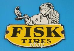 Vintage Fisk Tires Porcelain Gas Auto Tires Service Die-cut Pump Plate Sign