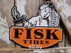 Vintage Fisk Tires Porcelain Sign Automobile Part Garage Gas Station Oil Service