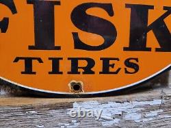 Vintage Fisk Tires Porcelain Sign Automobile Part Garage Gas Station Oil Service