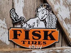 Vintage Fisk Tires Porcelain Sign Automobile Part Garage Gas Station Oil Service