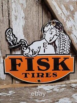 Vintage Fisk Tires Porcelain Sign Automobile Part Garage Gas Station Oil Service