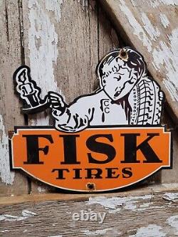 Vintage Fisk Tires Porcelain Sign Automobile Part Garage Gas Station Oil Service