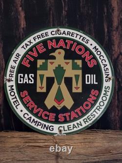 Vintage Five Nations Service Station Porcelain Sign 12