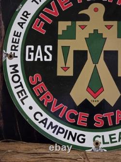 Vintage Five Nations Service Station Porcelain Sign 12