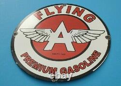 Vintage Flying A Gasoline Porcelain Premium Gas Service Pump Plate Aviation Sign