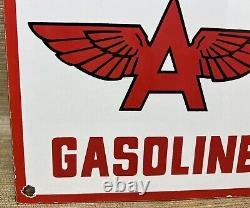 Vintage Flying A Gasoline Porcelain Sign Motor Oil Gas Station Pump Plate Servie
