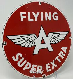 Vintage Flying A Gasoline Porcelain Sign Super Gas Station Pump Plate Motor Oil