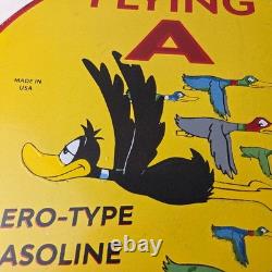 Vintage Flying A Gasoline Sign Aviation Ducks Porcelain Gas Service Pump Sign