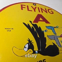 Vintage Flying A Gasoline Sign Aviation Ducks Porcelain Gas Service Pump Sign