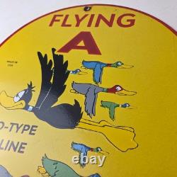 Vintage Flying A Gasoline Sign Aviation Ducks Porcelain Gas Service Pump Sign