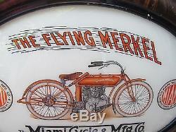 Vintage Flying Merkel Motorcycle Reverse Painted Glass Advertising Sign Wow
