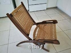 Vintage Folding Rope Chair Signed Yugoslavia / Hans Wegner Style MCM Modern
