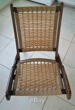 Vintage Folding Rope Chair Signed Yugoslavia / Hans Wegner Style MCM Modern