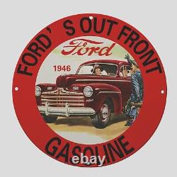Vintage Ford Gasoline 1946 Oil Porcelain Gas Pump Sign