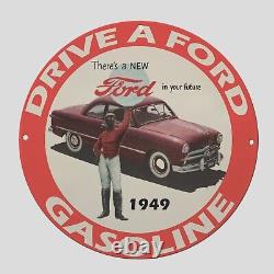 Vintage Ford Gasoline 1949 Oil Porcelain Gas Pump Sign